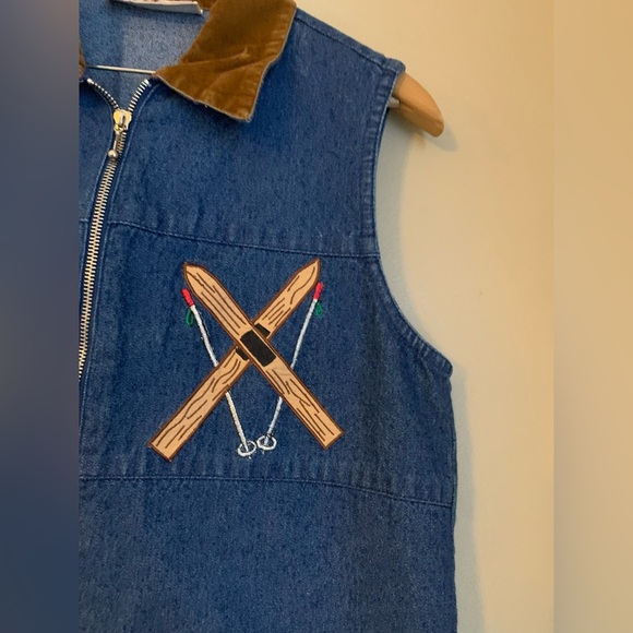 Rhythm blue vintage 80’s denin jean vest, ski snow mountain appliqué gaper day - Picture 4 of 8